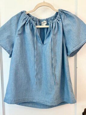 J.Crew Tie-Neck Chambray Top | Size Small | 100% Cotton